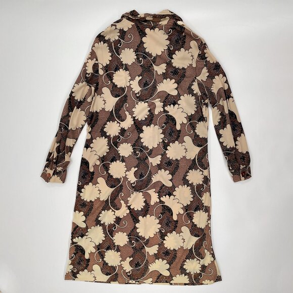 Vintage 70s Brown Printed Belted Dress | Size M-XL - Picture 5 of 11
